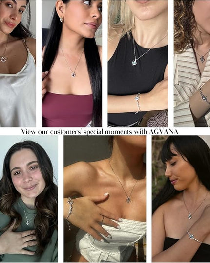 AGVANA Christmas Gifts Rosy Reverie Birthstone Necklace for Women Sterling Silver Genuine or Created Gemstone Rose Flower Heart Pendant Necklace Anniversary Birthday Gifts for Women Mom Wife Her