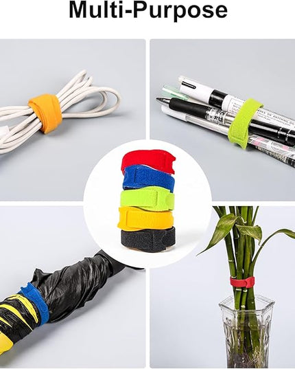 OneLeaf 110PCS Cord Organizer 8 × 1/2" Reusable Cable Ties with Hook and Loop, Colorful Fastening Cord Ties Wire Management for Home, Office, Data Centers, and Electronics, 5 colors