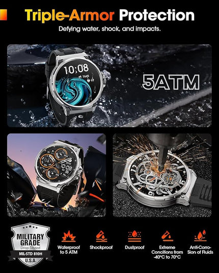 SUNKTA Military Smart Watch for Men,1.85" HD/800mAh Battery Smart Watches for Android iOS (Bluetooth Call Answer/Calls) Fitness Tracker with Heart Rate/Sleep Tracking/Blood Oxygen Black