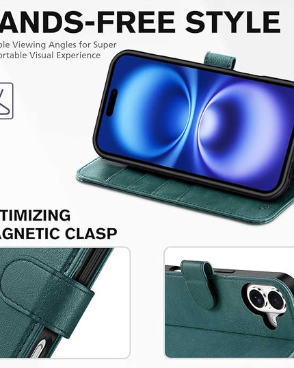 TUCCH Wallet Case for iPhone 16, Magnetic PU Leather Kickstand Flip Cover with 4 Card Slot Shockproof TPU Interior Shell, [RFID Blocking] Folio Case Compatible with iPhone 16 5G 2024, Teal Blue