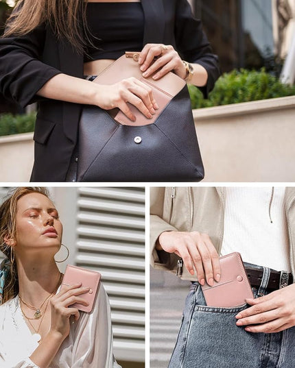 TFKGS Slim Wallet for Women rfid wallet women Small wallets woman Thin Credit Card Holder for womens wallet Vegan Leather Bifold Compact Pocket Ladies Mini Purse Blocking Pink
