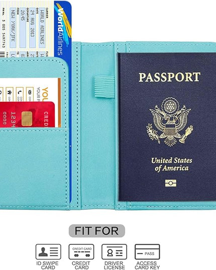 Melsbrinna Premium Leather Passport Holder Covers Case, Waterproof Rfid Blocking Travel Wallet Passport Holder with Pen Holder, Cute Passport Book for Women/Men