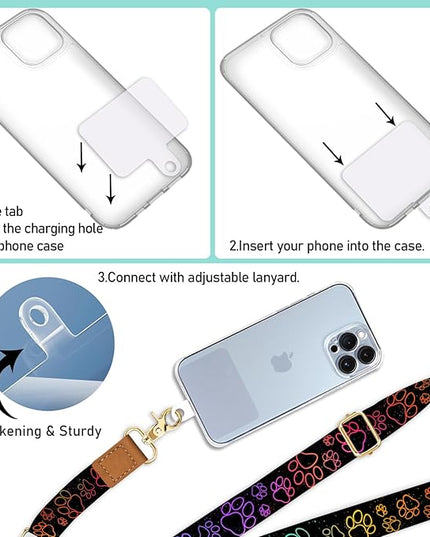 Phone Lanyard Crossbody Wrist Strap, Cute Cat Dog Paw Cell Phone Lanyards for Around the Neck Wristlet Shoulder, Adjustable Strap for Car Keys Keychain Wallet ID Badge Black