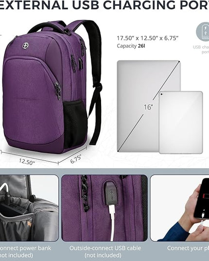 Swissdigital Design Business Laptop Backpack, College Laptops Backpack with USB Charging Port for Men and Women Fits 16 Inch Notebook, Purple | SD1670-51