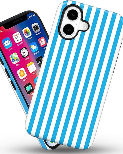 Magnetic for iPhone 17 Case Cute Stripes Phone Case, Shockproof Slim TPU and Hard PC Protective Phone Cover Compatible with MagSafe Designed for Women Girls, Deep Blue
