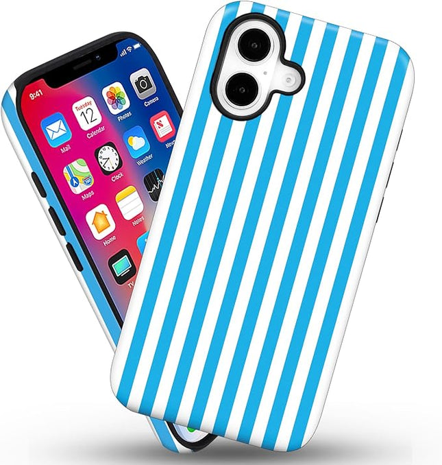 Magnetic for iPhone 17 Case Cute Stripes Phone Case, Shockproof Slim TPU and Hard PC Protective Phone Cover Compatible with MagSafe Designed for Women Girls, Deep Blue