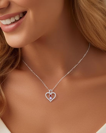 LOUISA SECRET Infinity Double Birthstone Necklace, 925 Sterling Silver Tiny Pendant Heart Necklace for Women Wife Her, Best Jewelry Gift Heart Jewelry Meaningful Gift for Valentine's Day, Christmas, Birthday Anniversary
