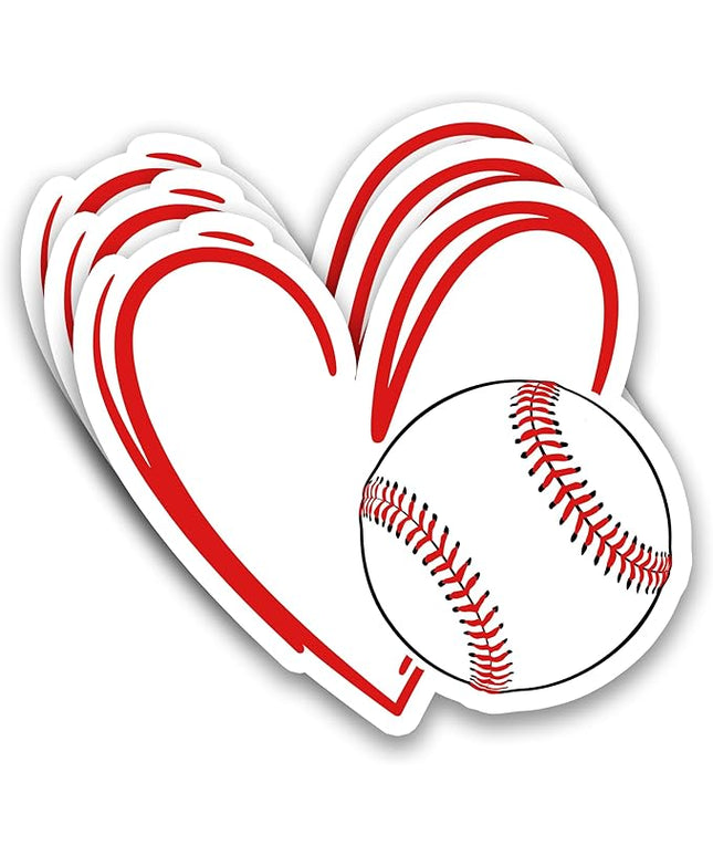(3Pcs) Baseball Stickers Waterproof Vinyl Baseball Heart Decals for Water Bottle, Tumbler, Laptop, Phone Case, Poster Board, Scrapbooking, Team Players, Coach, 3" x 2.8"