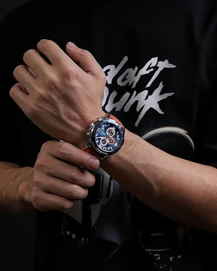 NAVIFORCE Sport Watches for Men Analog Quartz Chronograph Leather Strap Wrist Watch