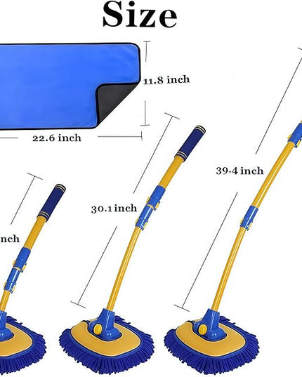 Car Wash Brush With Long Handle, Chenille Microfiber Mop Mitt, 1 Replacement Head, Wheel Brush Extension Pole, Cleaning Kit With Towels for Cars Trucks 5PCS