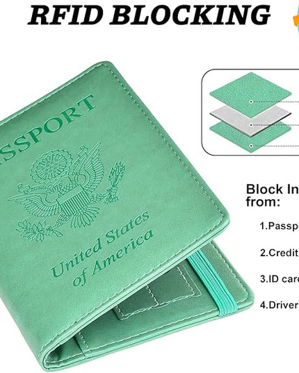 HerriaT Passport and Vaccine Card Holder Combo,Cover Case with CDC Vaccination Card Slot, Leather Travel Documents Organizer Protector, with RFID Blocking, for Women and Men