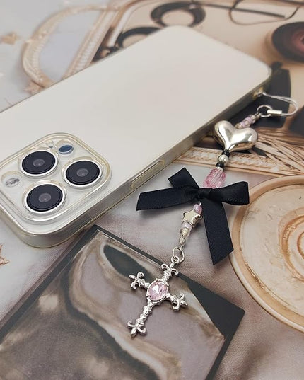 2 Pack Phone Charms, Cute Aesthetic Beaded PhoneCharm Strap Phone Lanyard String PhoneChain Accessories for Bag Keychain Airpods Camera Pendants