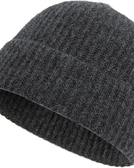 Villand 100% Cashmere Ribbed Cuffed Hat for Men, Ultra-Soft Men's Pure Cashmere Winter Ski Beanie