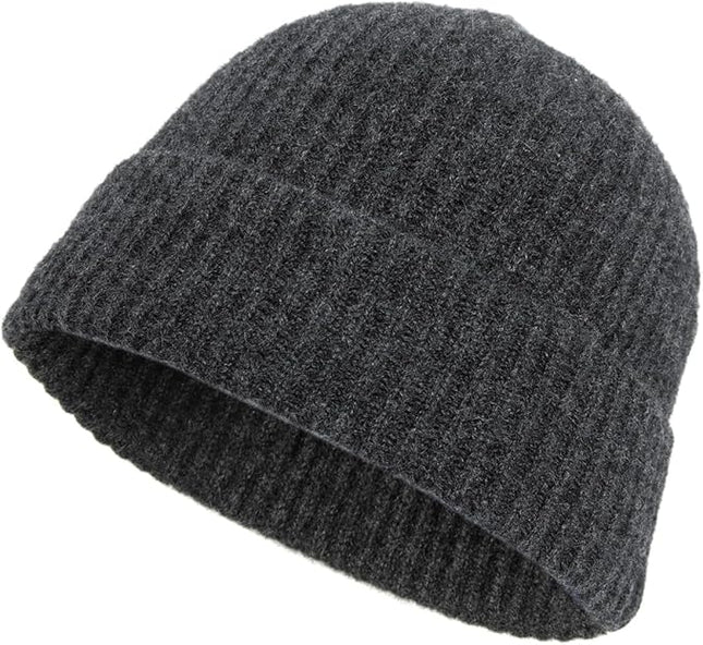 Villand 100% Cashmere Ribbed Cuffed Hat for Men, Ultra-Soft Men's Pure Cashmere Winter Ski Beanie