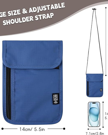 5.5" L x 7.9" W Travel Neck Wallet, RFID Blocking Passport Holder, Security Lightweight Passport Travel Wallet, Neck Pouch Gifts for Women Men(Blue)