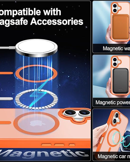 Hython Case for iPhone 17 Case Magnetic Translucent Matte Phone Cases 6.3" [Compatible with MagSafe] Thin Slim Fit Shockproof Bumper Hard Protective Cover for Women Men Girls, Frosted Orange