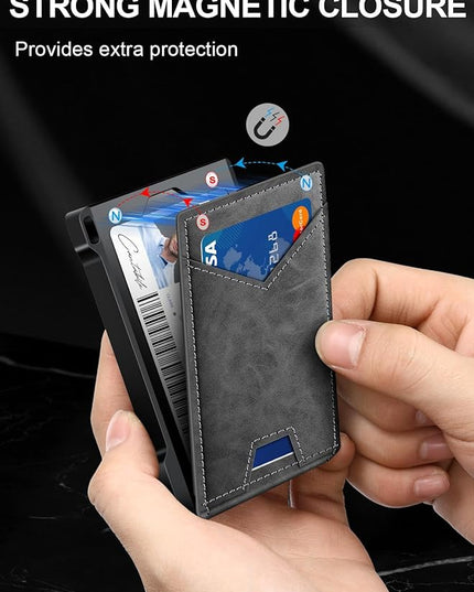 Wallet for Men RFID Wallet with 2 ID Windows & Money Clip, Slim Pop Up Card Holder for 10-12 Cards, Bifold Minimalist Smart Wallet for Front Pocket, Compact Metal Credit Card Holder, Gifts for Men