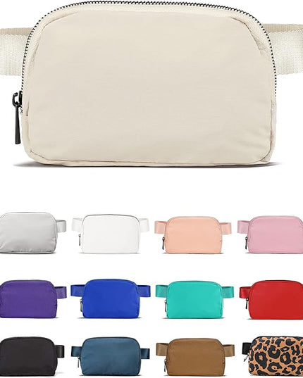 YOSHUYUKI Cross Body Fanny Packs for Women Men Fashion Waist Bag Pouch Nylon Small Travel Crossbody Bags Mini Purse Everywhere Belt Bag Bum Bag with Adjustable Strap for Workout Running Hiking Ivory