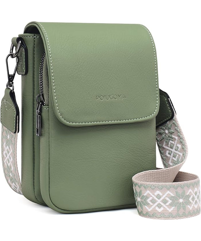 POIUGOYA Small Crossbody Bags for Women Trendy,Leather Triple Compartment Cell Phone Crossbody Wallet Purses with Card Slots
