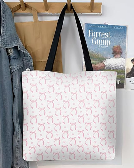 Canvas Tote Bag for Women，Cute Heavy-Duty Shoulder Bag with Zipper Pocket -Travel Tote for Grocery, Gym,Shopping
