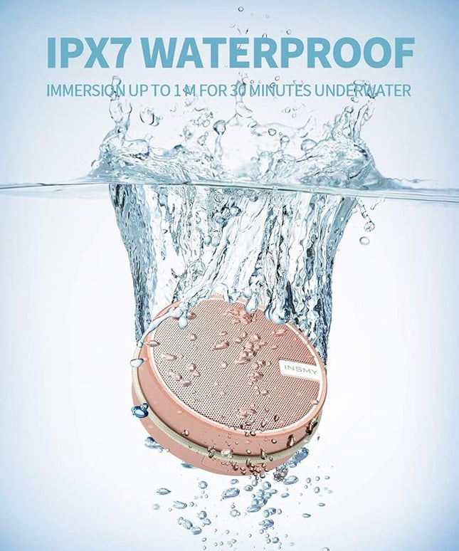 INSMY C12 IPX7 Waterproof Shower Bluetooth Speaker, Portable Small Speaker, Speakers Bluetooth Wireless Loud Clear Sound Support TF Card Suction Cup for Outdoor Kayak Canoe Beach Gift (Cashmere Pink)