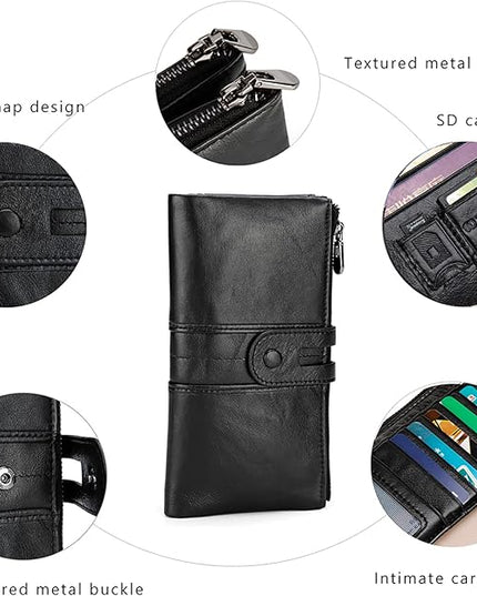 myfriday Women's RFID Blocking Genuine Leather Wallet, Bifold Long Clutch Wallet Money Clips Ladies Card Holder Purse