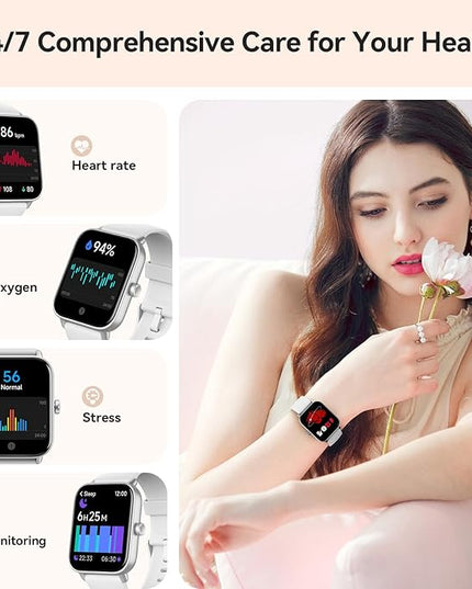 Gydom Smart Watches for Women Men [Alexa Built-in, 1.8"] Smartwatch with Heart Rate/SpO2/Sleep/Stress, 101+ Sports Modes, IP68 Waterproof, Pedometer Fitness Tracker for iOS Android Phones, White