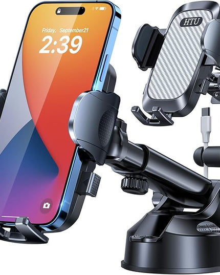 HTU 2026 Ultimate Best【True Military-Grade & Safety Cert】Car Phone Holder【Upgraded 360 Rotation & 100+LBS Strongest Suction】5-in-1 Truck Windshield Dashboard Vent Mount Stand for iPhone Android, Grey