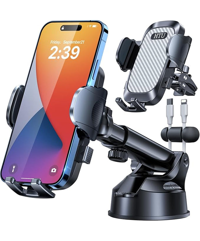 HTU 2026 Ultimate Best【True Military-Grade & Safety Cert】Car Phone Holder【Upgraded 360 Rotation & 100+LBS Strongest Suction】5-in-1 Truck Windshield Dashboard Vent Mount Stand for iPhone Android, Grey