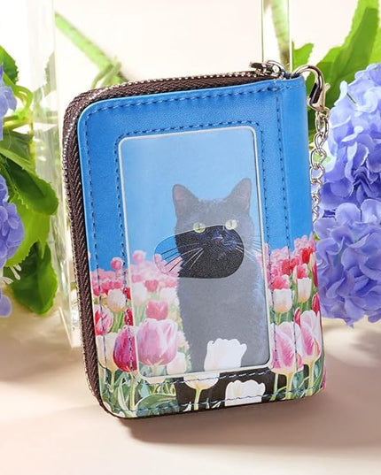 FurArt Zipper Wallet Women, RFID Blocking Credit Card Wallet, Business Card Holder, Compact Size KeyChain Wallet