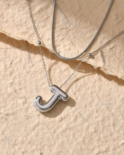 LUCA SMITH Initial Necklaces for Women, Dainty Balloon Bubble Letter, Name Letter Alphabet Pendant Layered Choker Chain Jewelry Gift