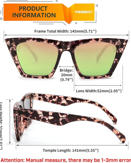 FEISEDY Vintage Square Cat Eye Sunglasses Women Trendy Cateye Sunglasses B2473