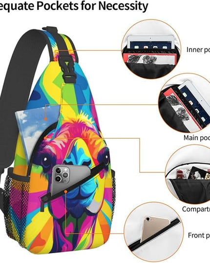 Animal Face Sling Bag Crossbody Bags Chest Bag Backpack for Travel Running and Hiking for Men Women Colorful Camel