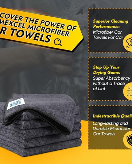 HOMEXCEL Grey Microfiber Cleaning Cloth 6 Pack, 12.5 x 12.5 inch Microfiber Towels for Cars, Ultra Absorbent Car Washing Cloth, Lint Free Streak Free Cleaning Rags for Car, Kitchen, and Window