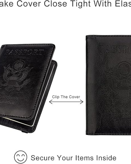 WALNEW Passport Holder for Travel, RFID Passport Cover Wallet for Women Men, PU Leather Passport Book Card Holder Case with Pen (Upgraded, Upgraded-Black)
