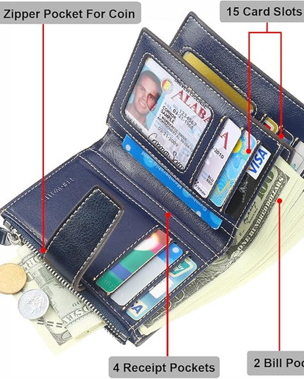 Lavemi Small Compact Women Wallet RFID Blocking Genuine Leather Bifold Purse with ID Windows