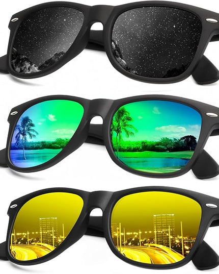 KALIYADI Polarized Sunglasses for Men and Women Matte Finish Sun glasses Color Mirror Lens UV Blocking (3 Pack)