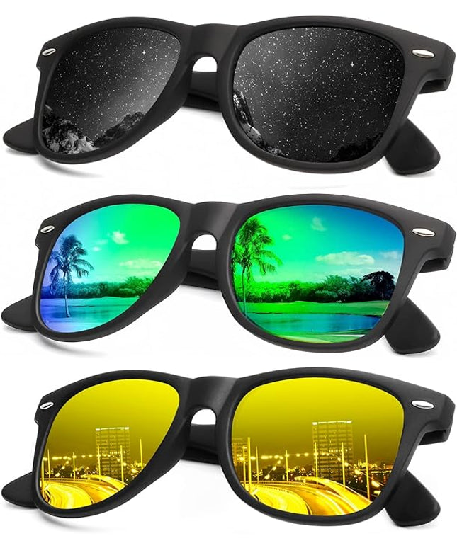 KALIYADI Polarized Sunglasses for Men and Women Matte Finish Sun glasses Color Mirror Lens UV Blocking (3 Pack)