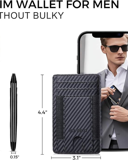 RUNBOX Slim Minimalist Wallet 8-12 Cards Front Pocket RFID Blocking Leather Small Thin Card Holder Wallets for Men and Women Gifts for Him