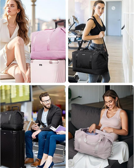 ECOHUB Travel Duffel Bag, Water Resistant Weekender Bag Carry On Bags for Women, Sport Gym Bags for Men, Hospital Bag for Labor and Delivery, Overnight Bag Luggage Bag with Trolley Sleeve, 30L Black