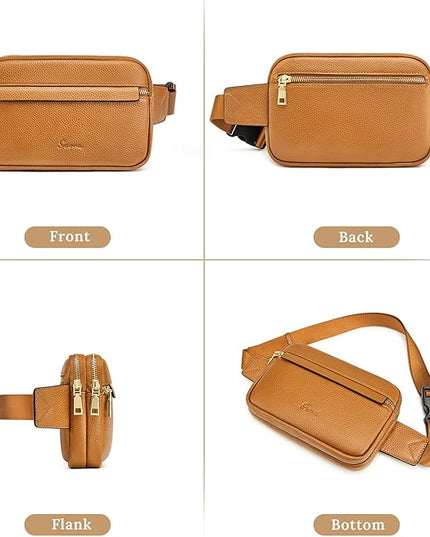 S-ZONE Fanny Packs for Women Genuine Leather RFID Blocking Crossbody Bags Purses Sling Waist Chest Bag Gifts Travel Running Adjustable Strap Men