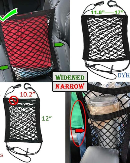 DYKESON Pet Barrier Dog Car Net Barrier with Auto Safety Mesh Organizer Baby Stretchable Storage Bag Universal for Cars, SUVs -Easy Install,Safer to Drive with Pets and Children, 2 Layer