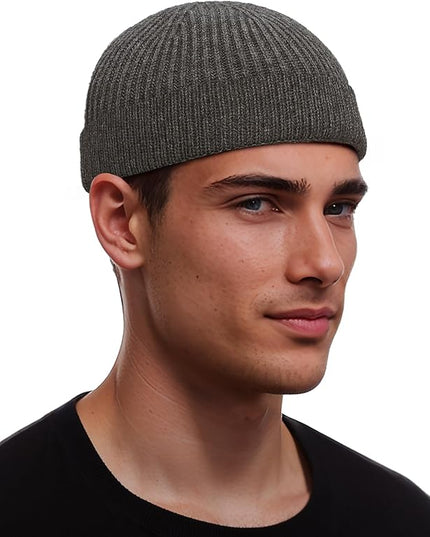 vidsel Thin Wool Fisherman Beanie for Men Women, Short Knit Cuff Trawler Watch Hats