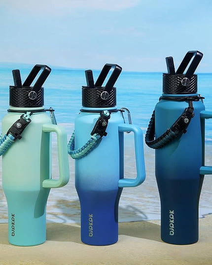 BJPKPK Insulated Water Bottles with Straw Lid, 23oz Metal Water Bottle with 2 lids & Paracord Strap, Double Wall Stainless Steel Vacuum Tumblers, Cups, Mugs, Thermo for Hot& Cold Drinks, Mint