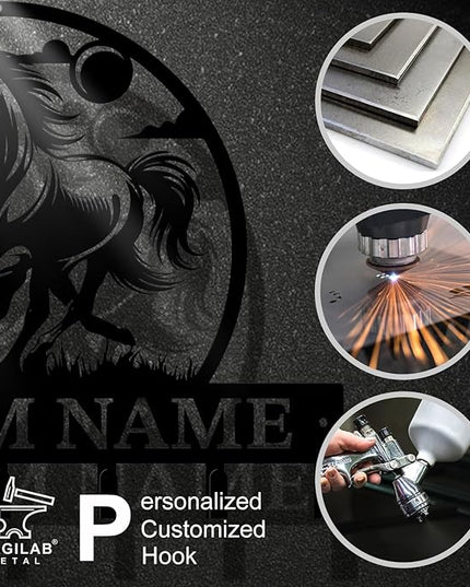 Personalized Custom Name Farm Horse Wall Key Hooks,Metal Horse Art Clothes Hooks,Metal Horse Wall Home Storage Decorative,For Front Door, Hallway, Kitchen, Bedroom,Keys,Hats (Style M)