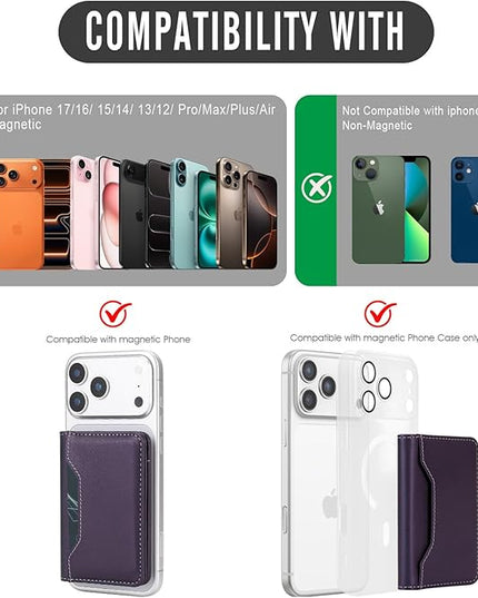 ASAPDOS For MagSafe Wallet,Magnetic Card Holder RFID Blocking Wallet with 5 Card Slots & Cash Pocket For iPhone 17/16/ 15/14/ 13/12/ Pro/Max/Plus/Air Purple