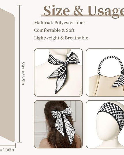 4 Pack Purse Scarf Handbags Skinny Twill Hair Scarves Narrow Neck Scarf Band Women Fashion Accessories Bag Charms