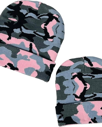 Super Soft Adult & Child Camo Print Winter Knit Beanie Set