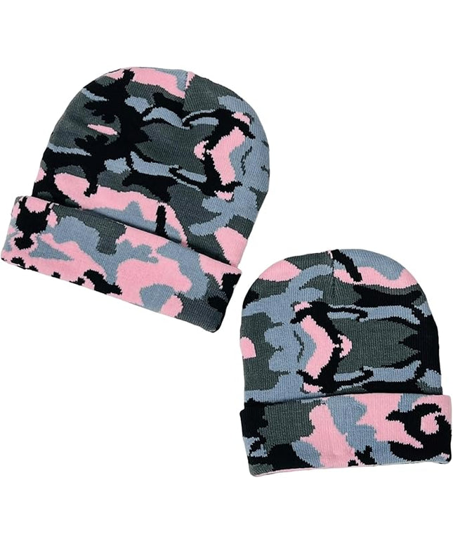 Super Soft Adult & Child Camo Print Winter Knit Beanie Set