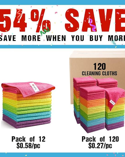 Orighty Microfiber Cleaning Cloth Pack of 120, Microfiber Towels for Cars, Highly Absorbent Car Cleaning Supplies, Lint Free Cloths Clean Rags for Car Care, House, Kitchen, 12x12 inch